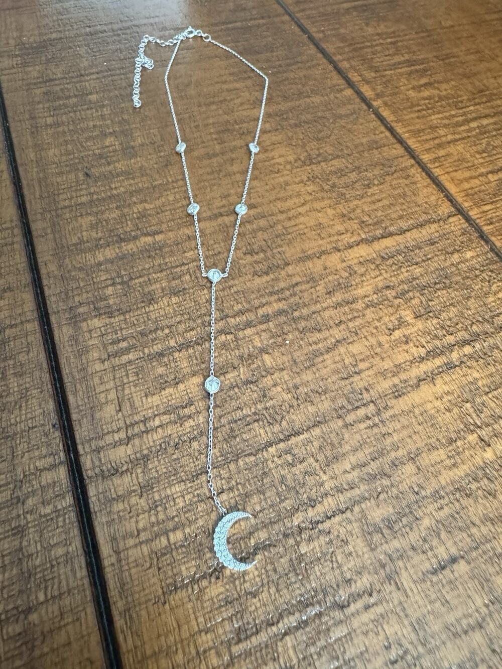 Y-Drop Sterling Silver And Cubic Zirconia Moon Necklace